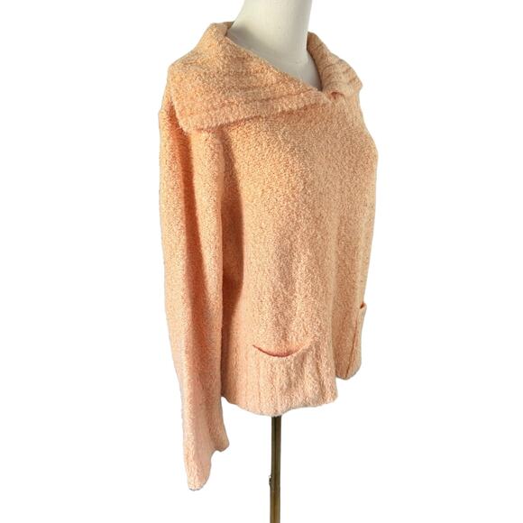 Talbots Shawl Collar Sweater Tangerine Orange Soft Fuzzy Wool Blend Chunky Knit - Picture 12 of 16